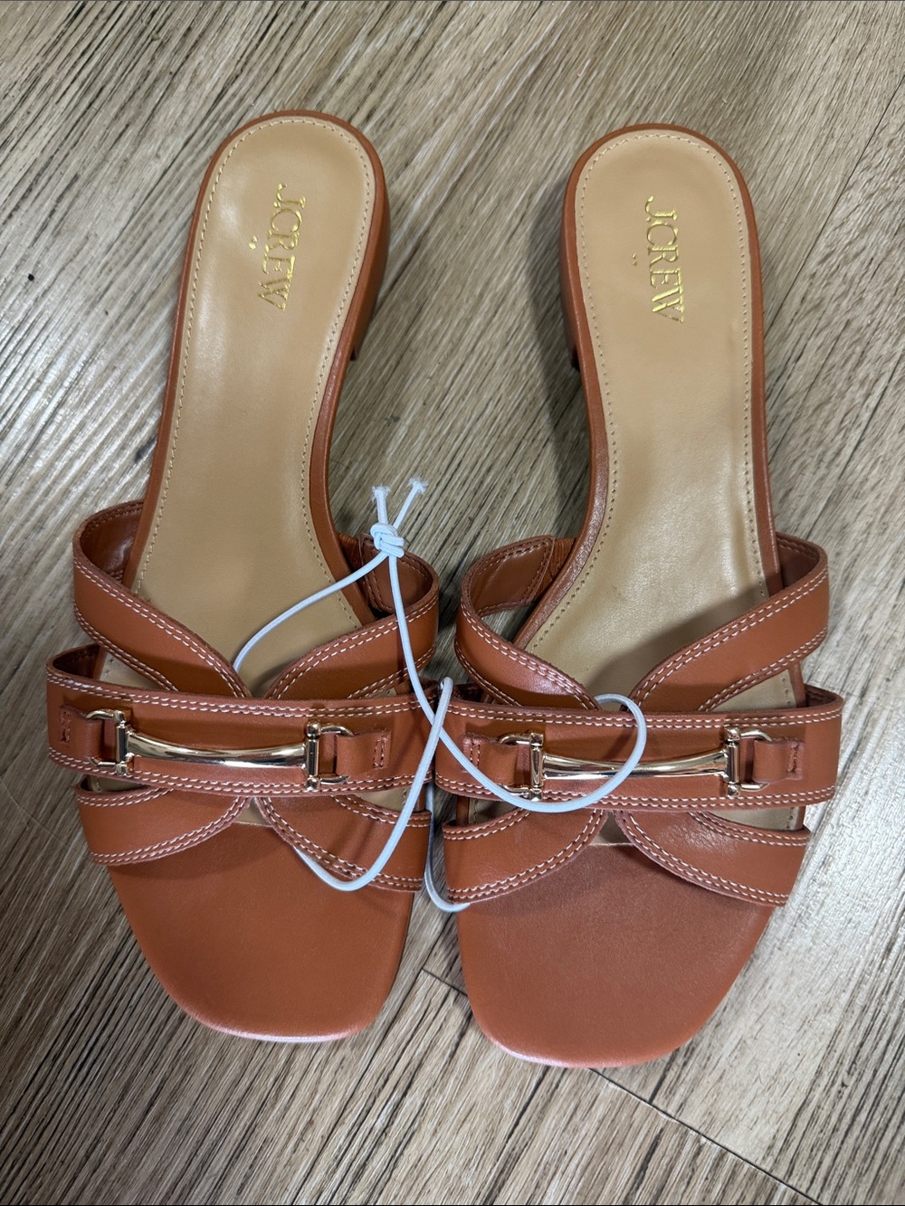 J. Crew Cognac Leather Slide Mules with Gold Accent size 10